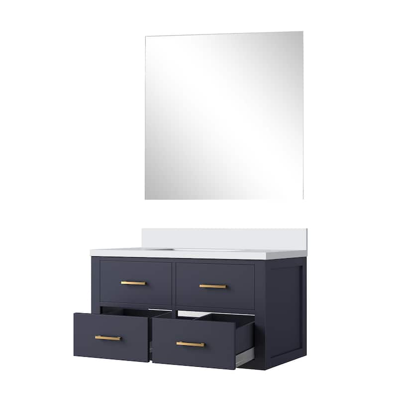 Castor Bath Vanity with Cultured Marble Top, Sink and Mirror