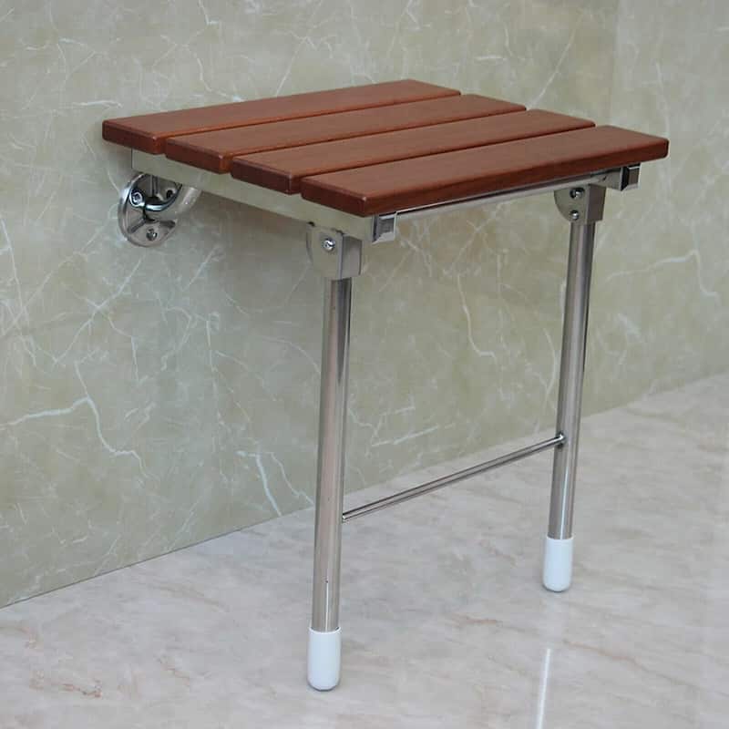 Wooden Foldable Wall Mounted Shower Seat - Brown