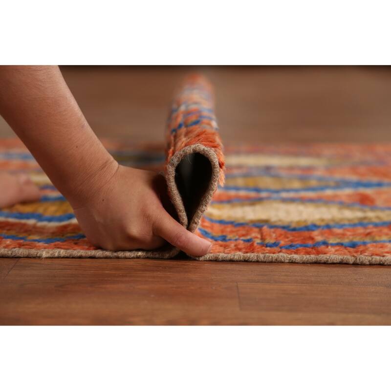 Orange Moroccan Oriental Runner Rug Hand-Knotted Tribal Wool Carpet - 2'10" x 9'9"
