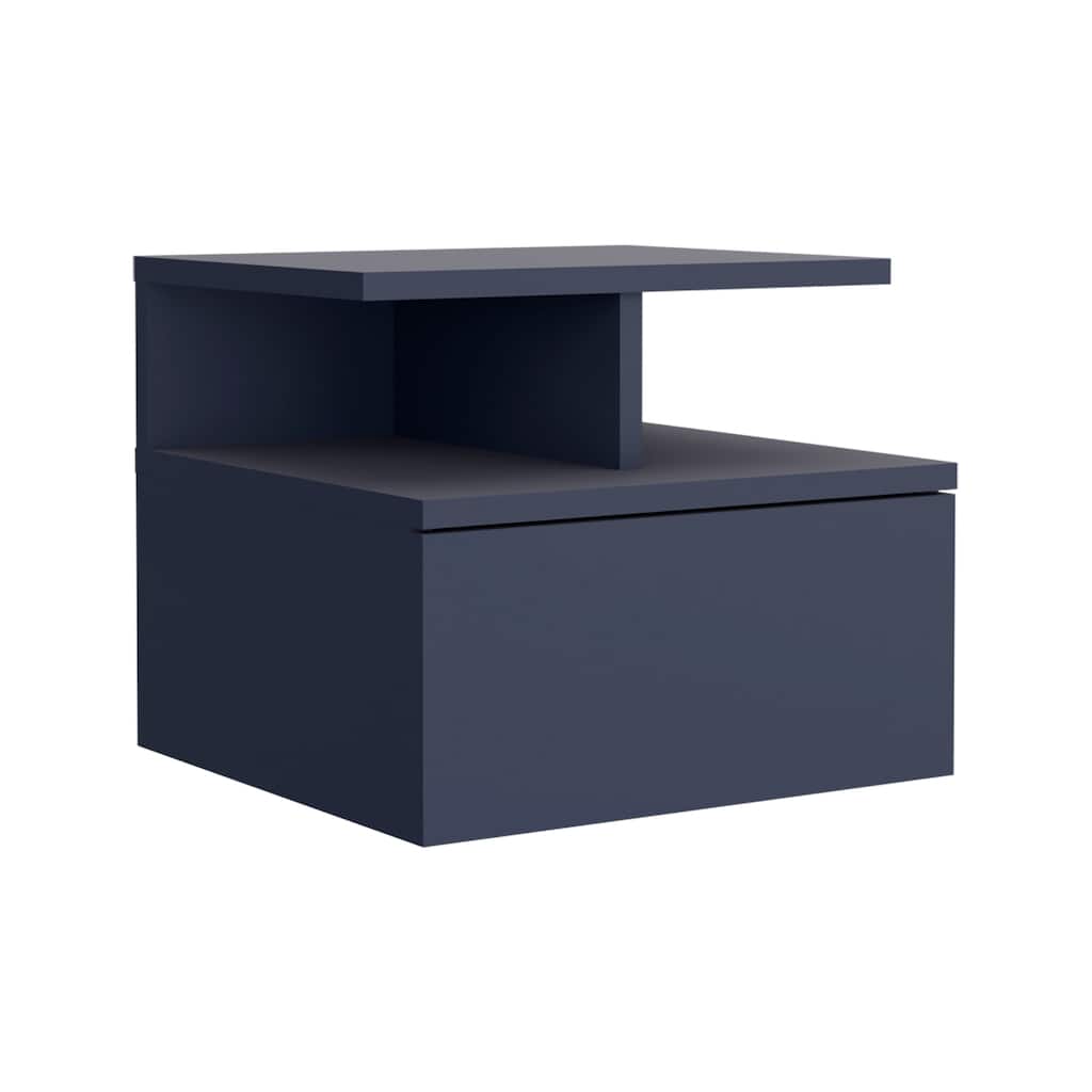 Blue Floating Nightstand with Drawer and Shelves