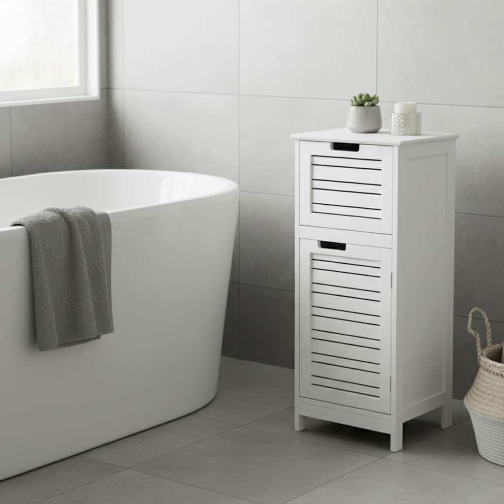 Miami White Bathroom Linen Storage Cabinet Vented Door and Drawer - 14.7"L x 11.13"W x 32.12"H