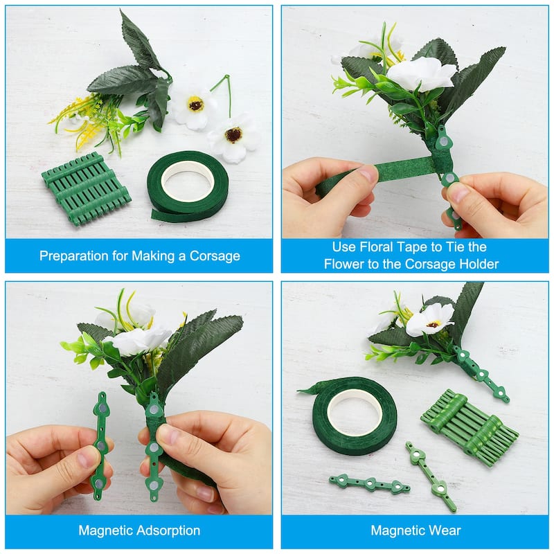 7 Pcs Floral Boutonnieres Magnets Corsage Brooches for Flowers DIY, Green