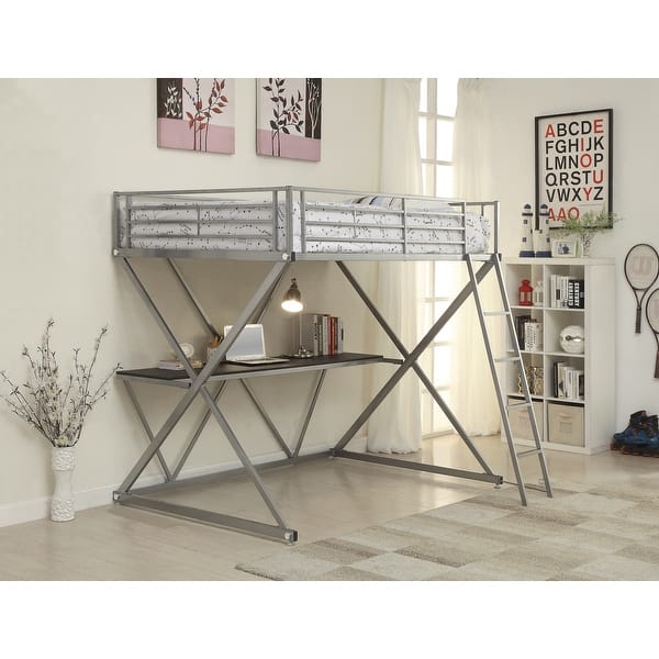 Larkin Silver and Black Xframe Workstation Loft Bed On Sale
