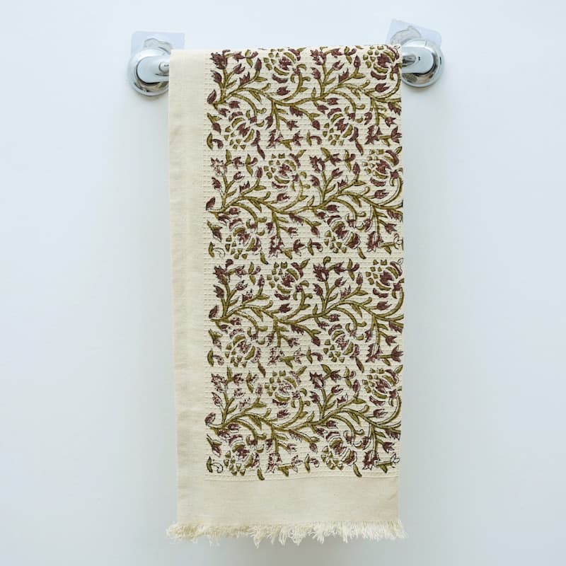 Fabdivine Honeycomb or Waffle Weave Hand Block Floral Print Hand Towel, Kitchen Gift Use