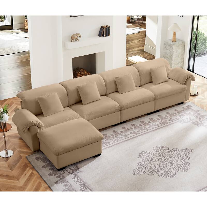 Large L-Shaped Deep Seat Modular Sofa with Storage Seats & 1 Storage Ottomans - Tan