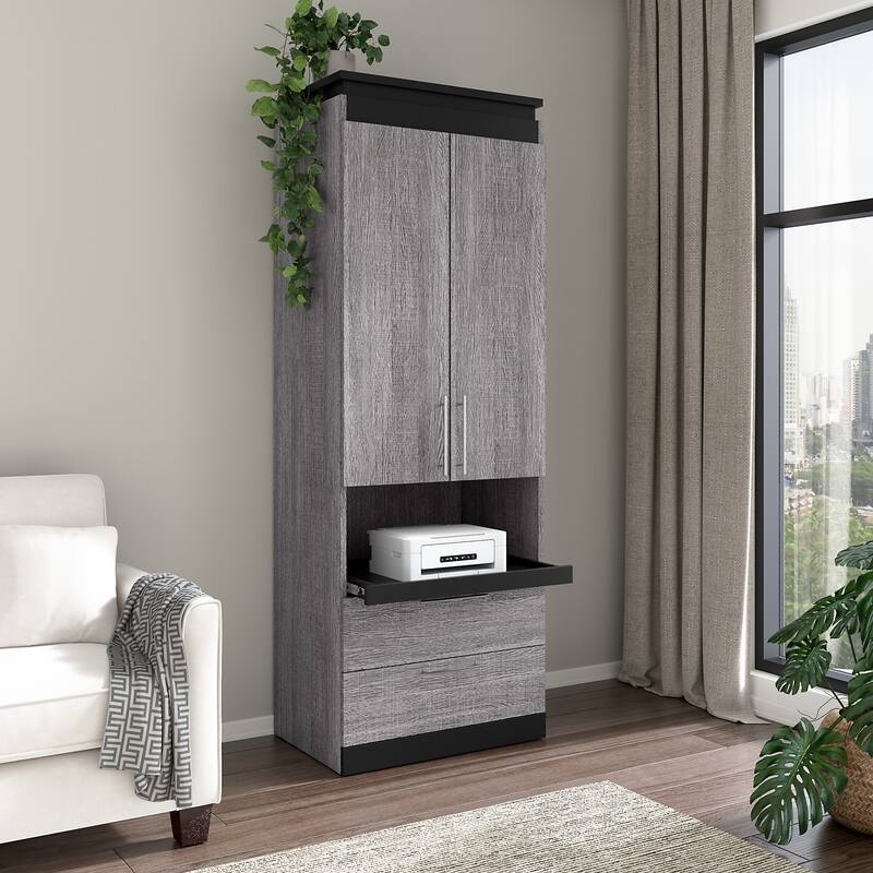 Orion Tall Storage Cabinet with Drawers and Pull-Out Shelf by Bestar - Bark Grey/Graphite