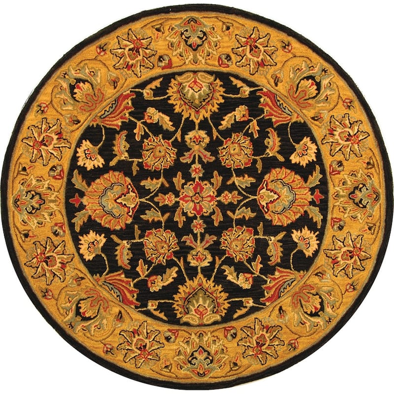 SAFAVIEH Handmade Heritage Kimono Traditional Oriental Wool Rug - 8' Round - Charcoal/Gold