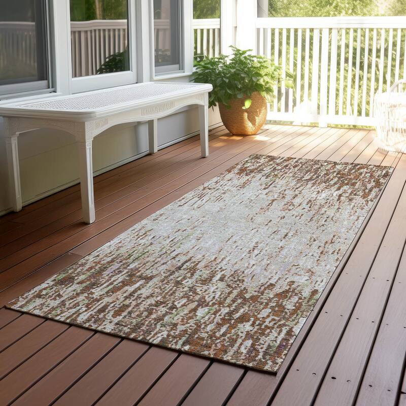 Machine Washable Indoor/ Outdoor Abstract Moxy Chantille Rug - Paprika - 2'3" x 7'6"