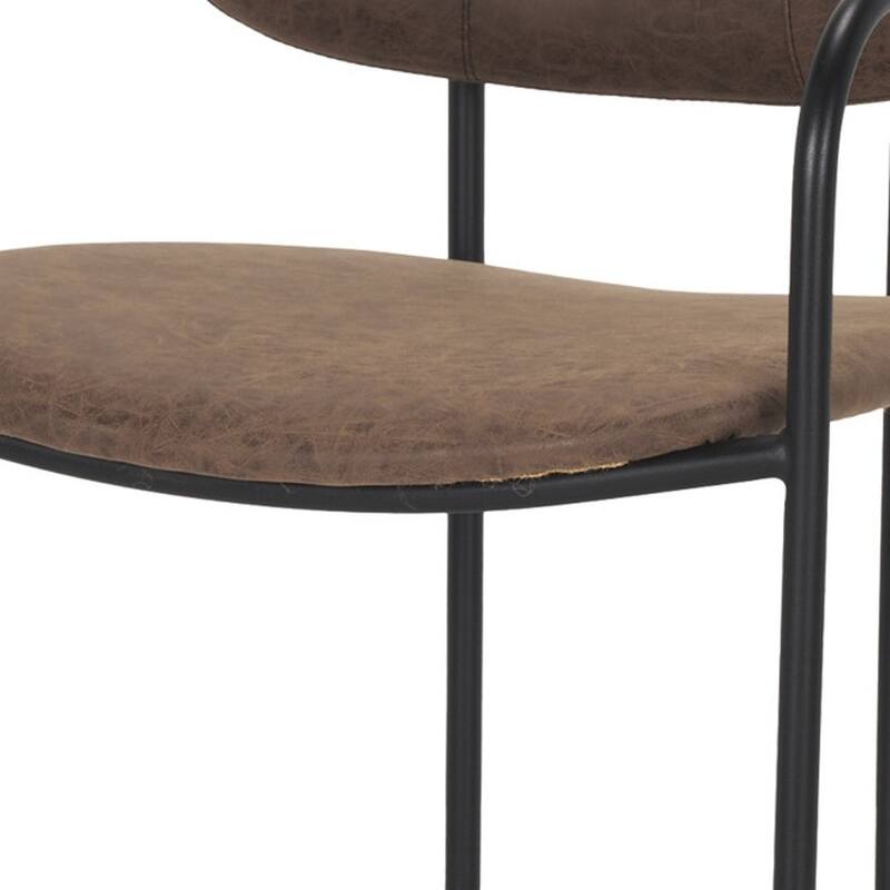 HomeRoots 27" Brown and Black Faux Leather and Metal Low Back Counter Height Bar Chair
