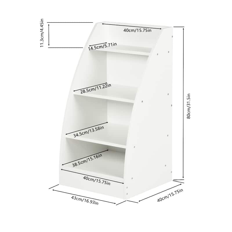 Homy Casa Kids' White Bookshelf, 4-Tier Board Storage Organizer