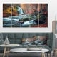 preview thumbnail 3 of 23, Autumn Mountain Waterfall Long View Landscape Photo Canvas Print - Orange 60 in. wide x 28 in. high - 5 Equal Panels