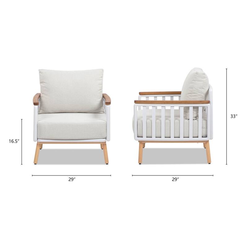 Rhodes Upholstered Teak & Aluminum Outdoor Patio Conversation Set