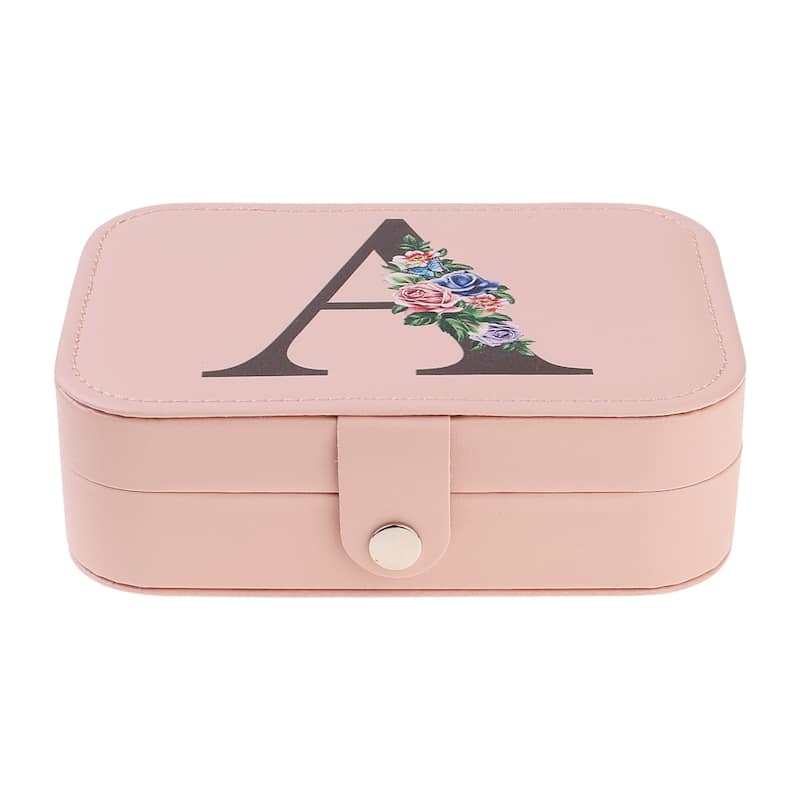 Letter Travel Jewelry Box for Girls Women Gifts, Portable PU Leather Jewelry Organizer Case Storage Display Holder - Pink