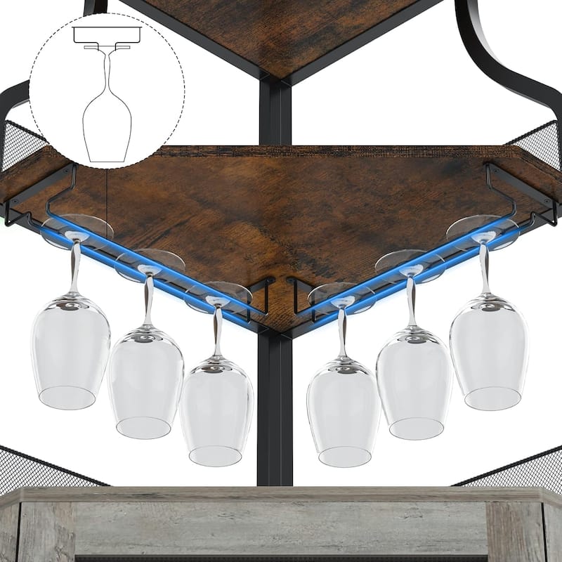 Corner Wine Cabinet with Detachable Wine Rack, 5-Tier Industrial Corner Bar Cabinet