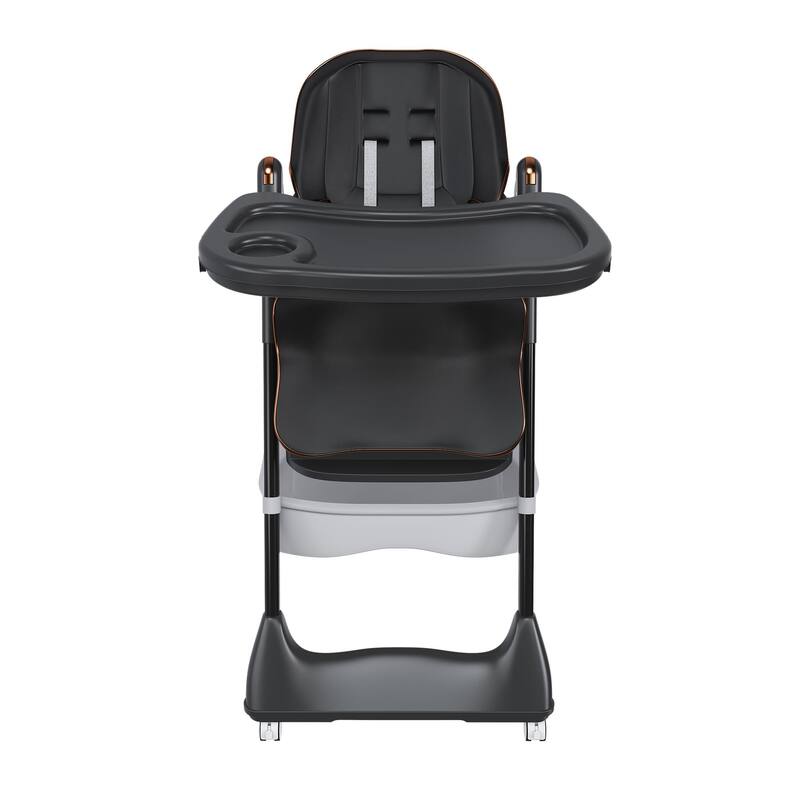 Portable Adjustable Baby High Chair, Infant Feeding Seat with Safety Belt, Silent Lockable Wheels & Easy-Clean, 0-6 Years