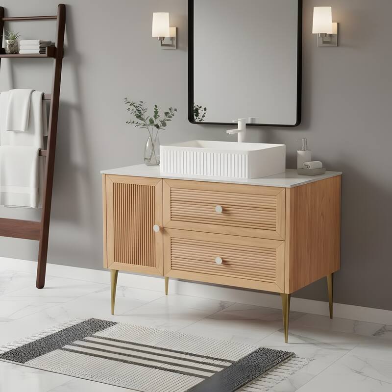 Freestanding Bathroom Vanity with Rectangular Ceramic Basin