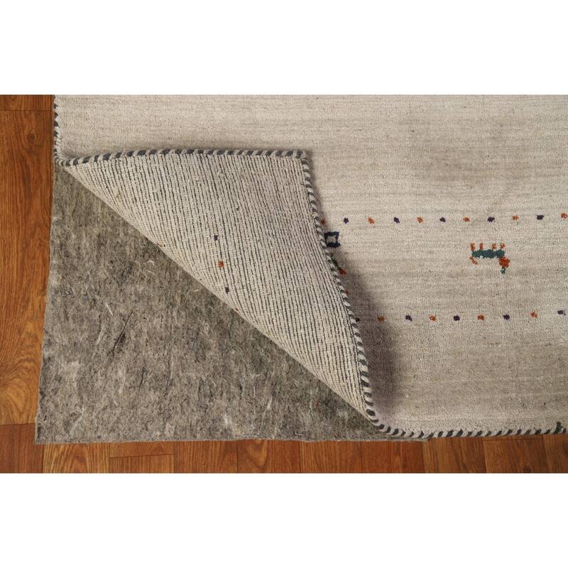 Modern Gabbeh Oriental Area Rug Handmade Beige Wool Carpet - 5'9" x 7'9"