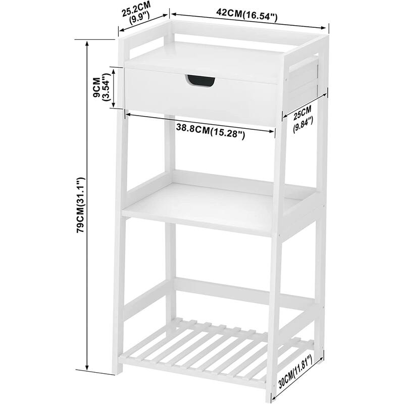 Bathroom Shelves, 3 Tier Ladder Shelf with Drawers, Bamboo Nightstand Open Shelving, Bookshelf