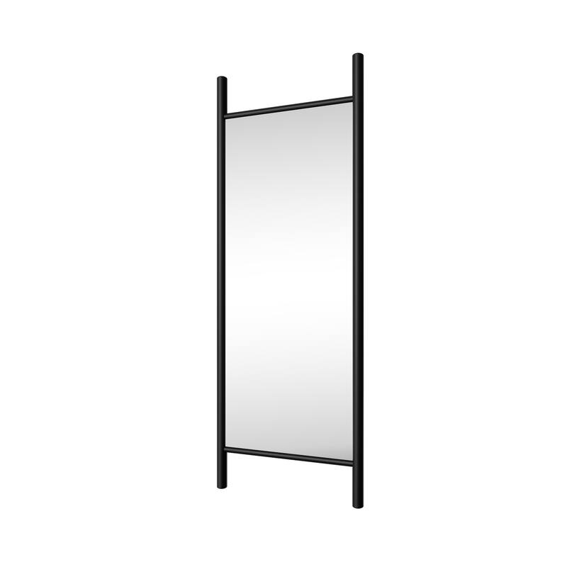 HomeRoots 63" Black Wood Leaning Ladder Framed Full Length Mirror - 23.62 in. x 62.99 in. x 1.18 in.