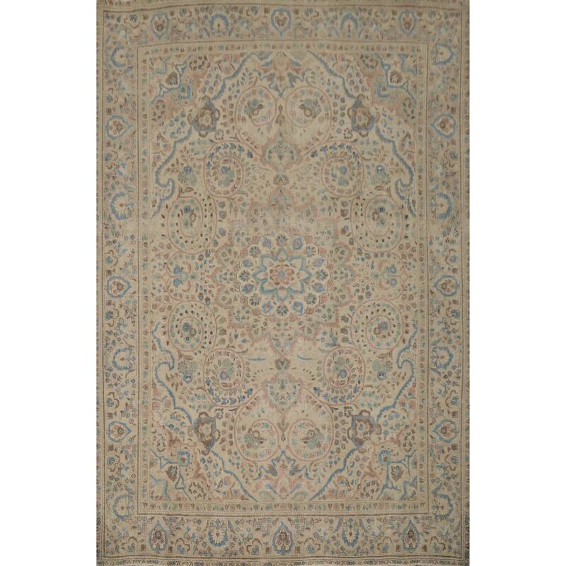 Hand Knotted Oriental 100% Wool Carpet Traditional Floral Beige & Ivories Tabriz Area Rug - 12' 10'' X 10' 2''
