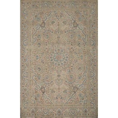 Hand Knotted Oriental 100% Wool Carpet Traditional Floral Beige & Ivories Tabriz Area Rug - 12' 10'' X 10' 2''
