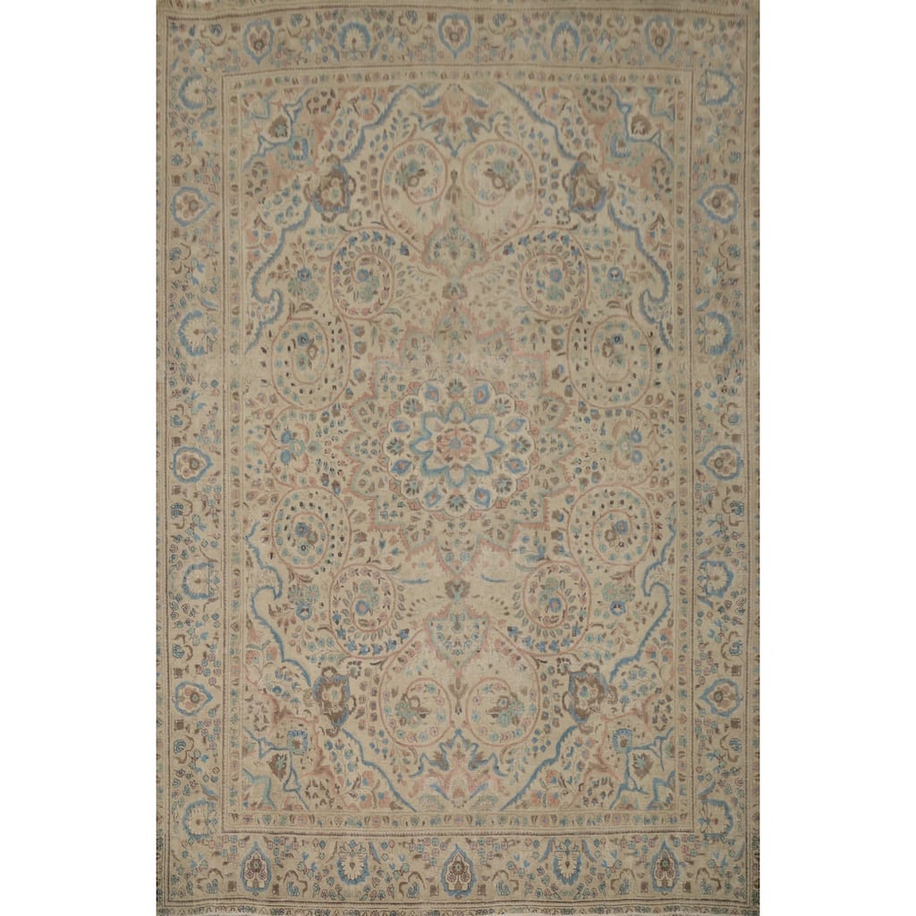 Hand Knotted Oriental 100% Wool Carpet Traditional Floral Beige & Ivories Tabriz Area Rug - 12' 10'' X 10' 2''