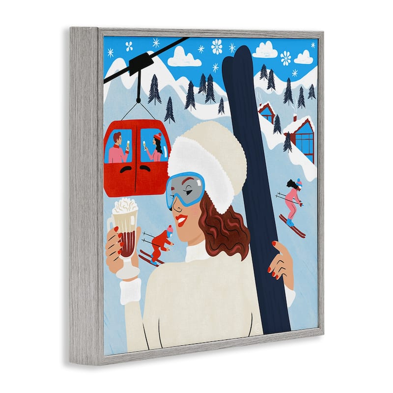 Stupell Sipping Cocoa on Ski Lift Framed Giclee Art Design By Carrie Cantwell