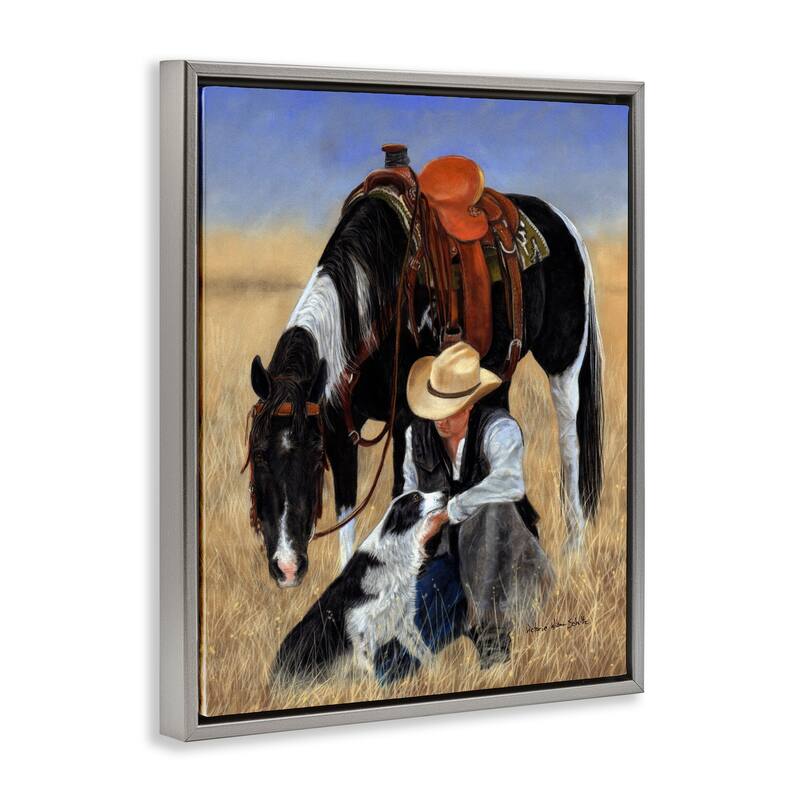 Stupell Cowboy with Dog & Horse Framed Floater Canvas Wall Art Design by Victoria Schultz