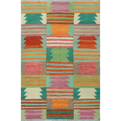 Modern Flatweave Carnell Green/Rust Rug - 5'5" x 8'2"