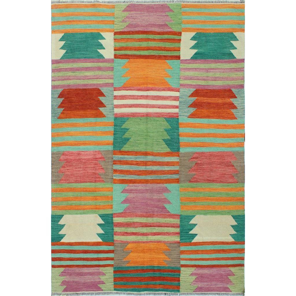Modern Flatweave Carnell Green/Rust Rug - 5'5" x 8'2"