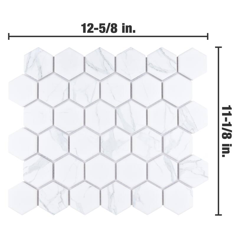 Merola Tile Carrione 2" Hex Matte Carrara 11-1/8" x 12-5/8" Porcelain Floor and Wall Tile