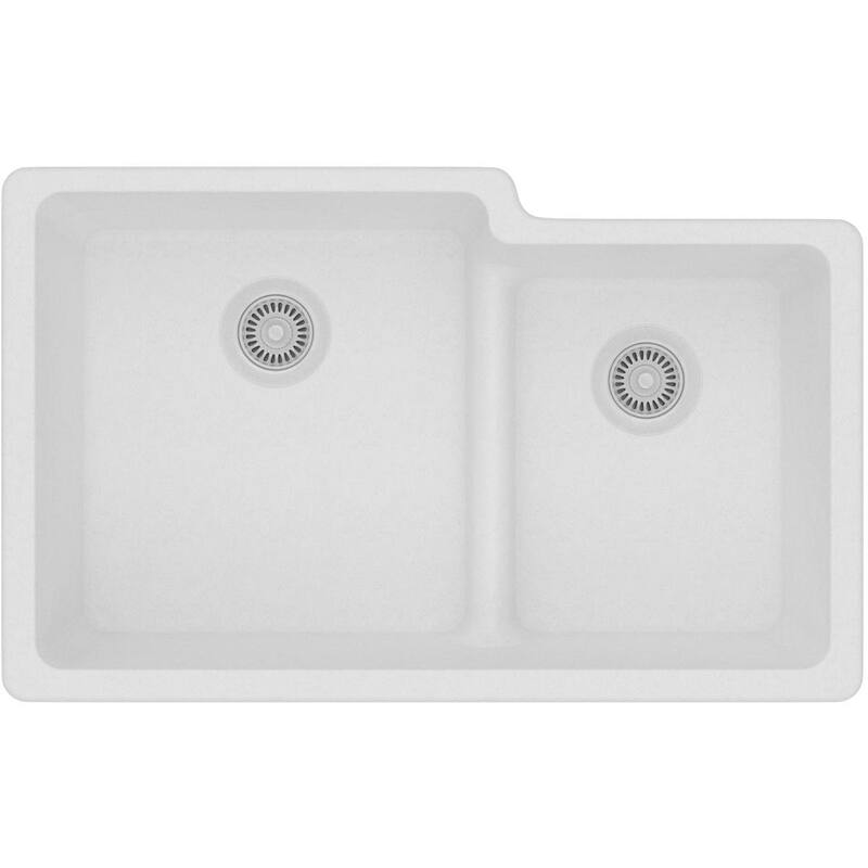 Elkay Quartz Classic 33" x 20-1/2" x 9-1/2", Offset 60/40 Double Bowl Undermount Sink with Aqua Divide