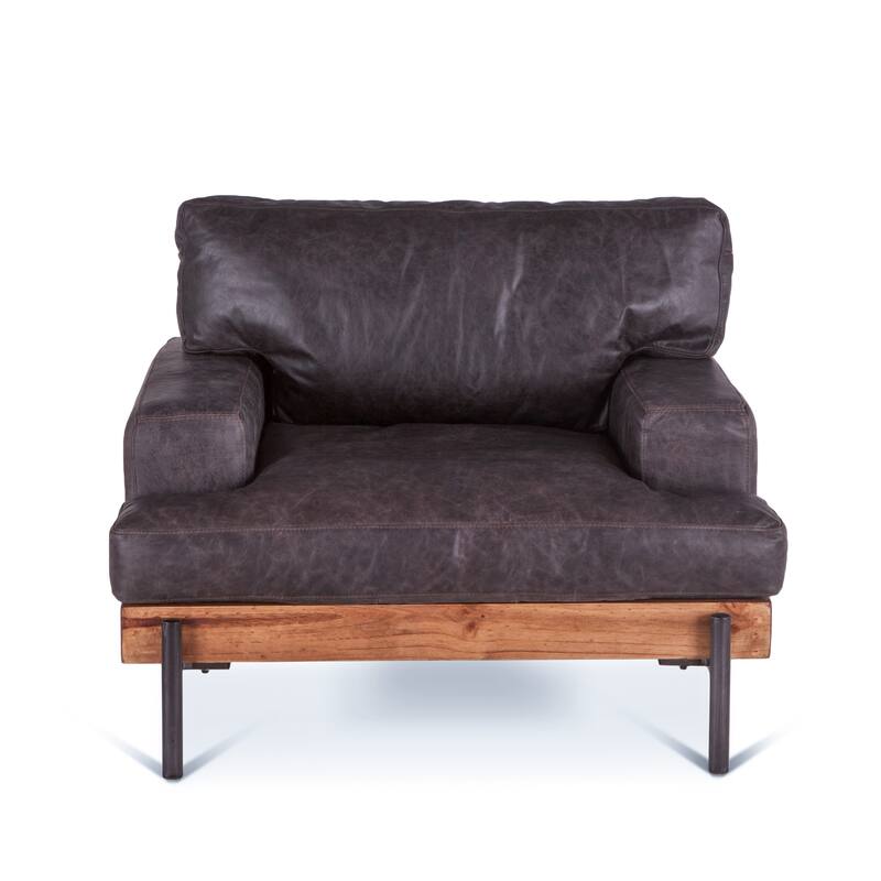 Chiavari Distressed Antique Ebony Leather Armchair