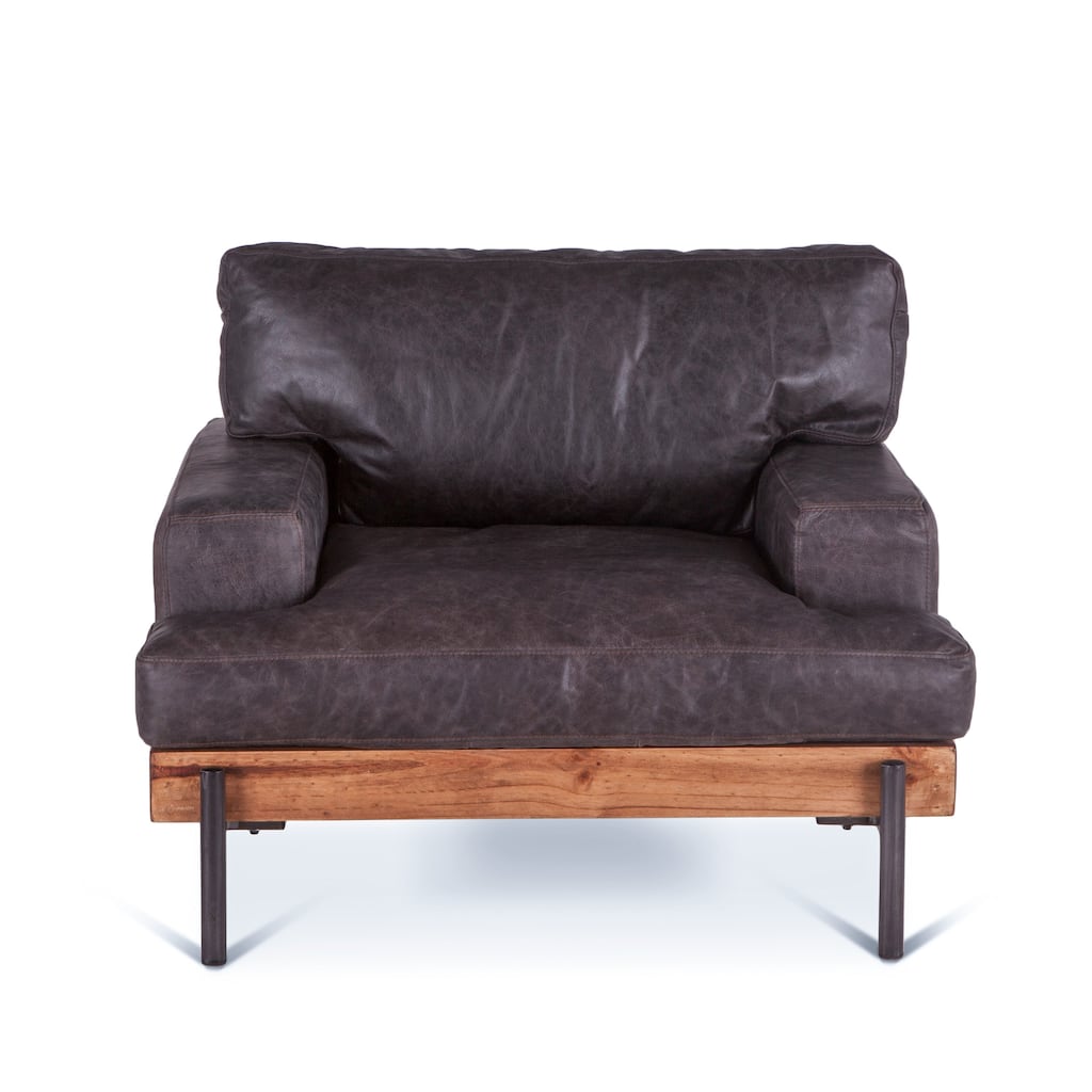 Chiavari Distressed Antique Ebony Leather Armchair