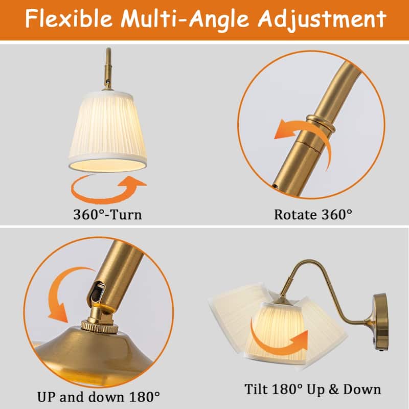 W6" Battery Operated Wall Sconces Dimmable Integrated LED Rechargeable Cordless Swing Head Wall Lamp for Bedroom
