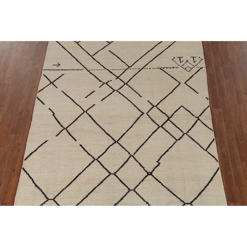 All-Over Geometric Moroccan Area Rug Hand-Knotted Wool Carpet - 7'9"x 9'8"