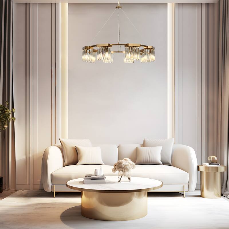 Modern 8-Light Gold Crystal Wheel Chandelier for Living Dining Room - D 31.5" x H 85.7"
