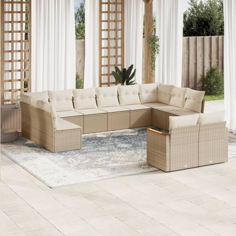 vidaXL Patio Sofa Set with Cushions Outdoor Conversation Furniture Poly Rattan - 24.4 x 24.4 x 27.2 in - Beige without table