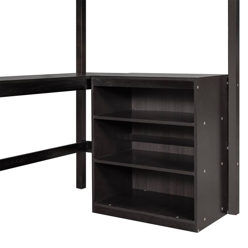 Merax Wooden Loft Bed with Shelves and Desk
