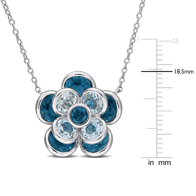 Miadora 7 1/3ct TGW London Sky Blue Topaz Flower Necklace Sterling Silver