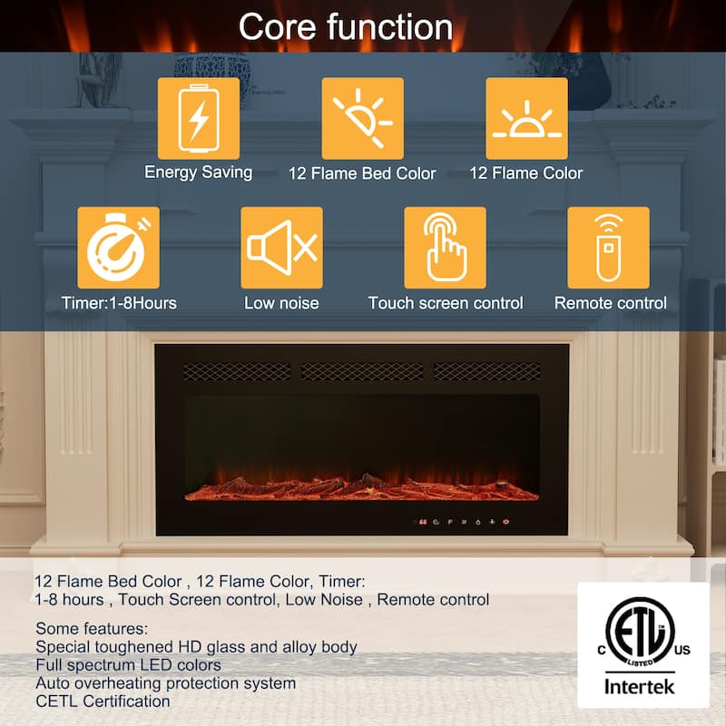 Clihome 36" Built-in Wall-Mounted Recessed Electric Fireplace - 36 in.