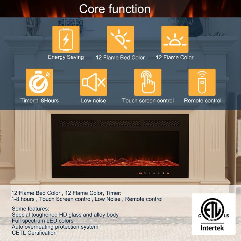 Clihome Ultra-thin Recessed Wall-Mounted Electric Fireplace