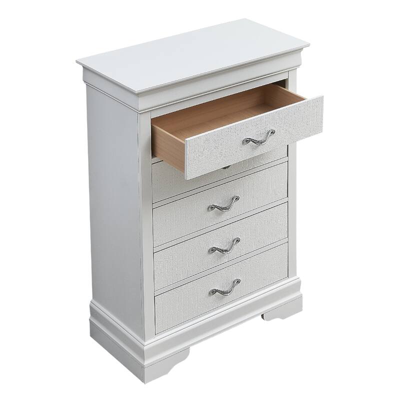 5-Drawer Textured Wooden Bedroom Chest - 48" - Silver