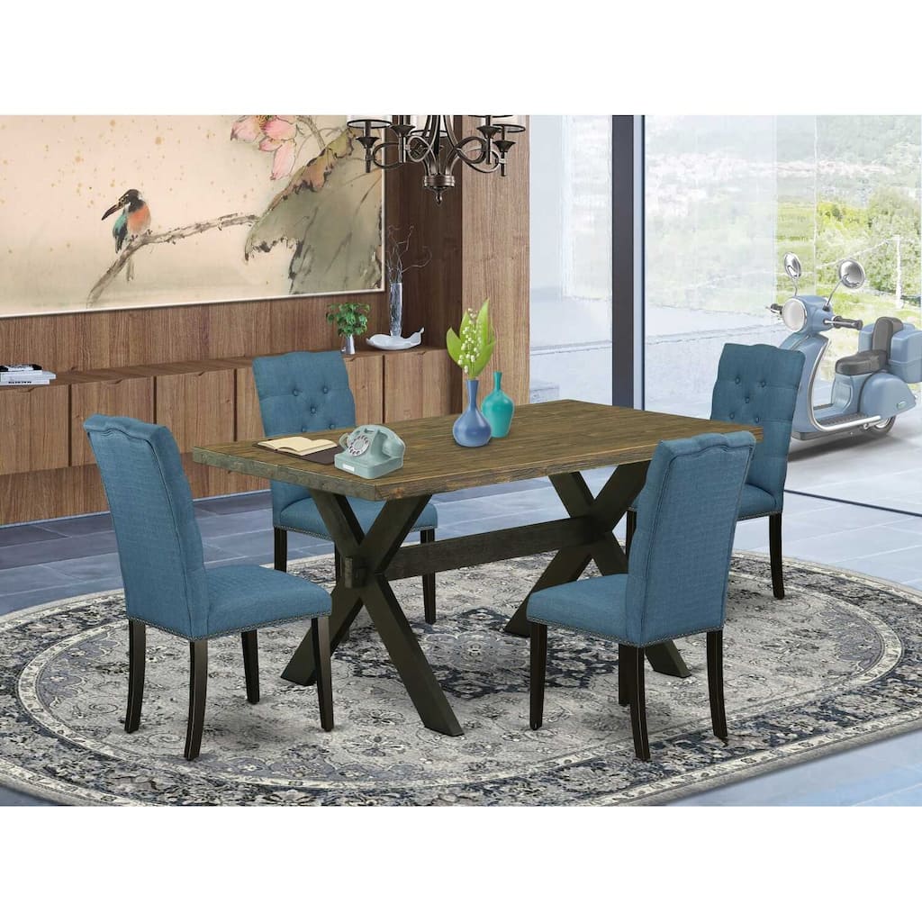 5-Piece Distressed Jacobean Finish Solid Wood Top Dining table with 4 Chairs with