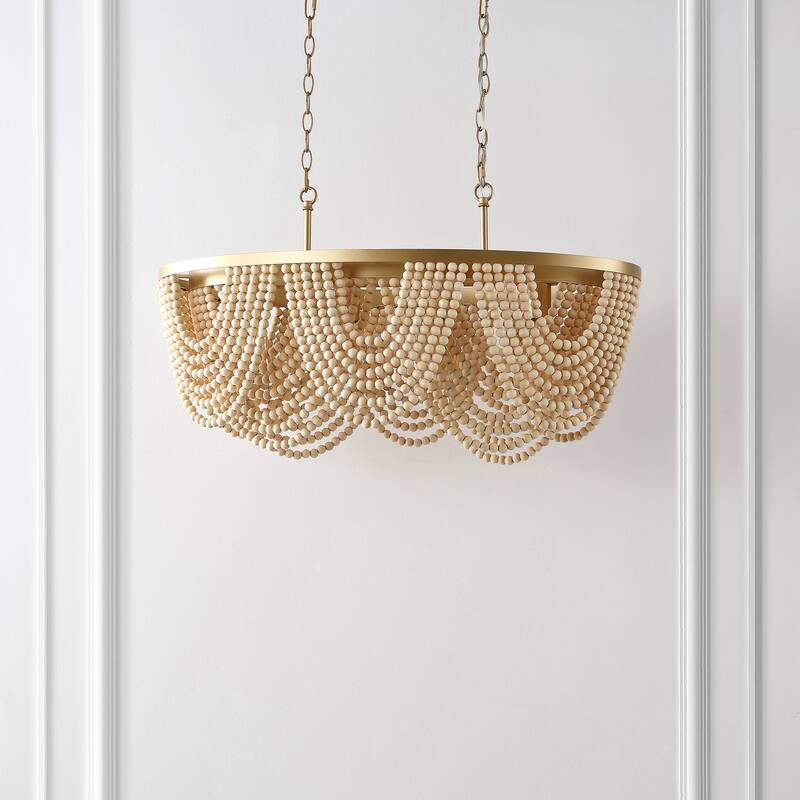 SAFAVIEH Lighting Elodie 4-light 32" Chandelier - 32" W x 16" D x 22-94" H - Gold/Natural