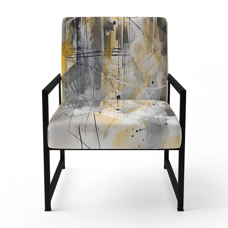 Designart "Yellow and Grey Beyond The Canvas I" Upholstered Abstract Accent Chair and Modern & Contemporary Arm Chair