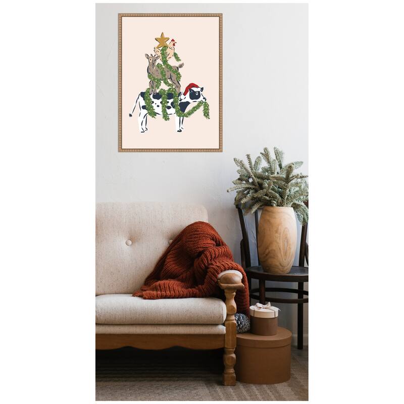 Kate and Laurel Sylvie Beaded Christmas Farm Animals Stack Framed Canvas by Krissy Mast