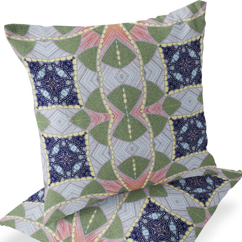 HomeRoots Set of Two 16" X 16" Green and Pink Blown Seam Eclectic Indoor Outdoor Throw Pillow - 16.00' X '16.00' X '5.00