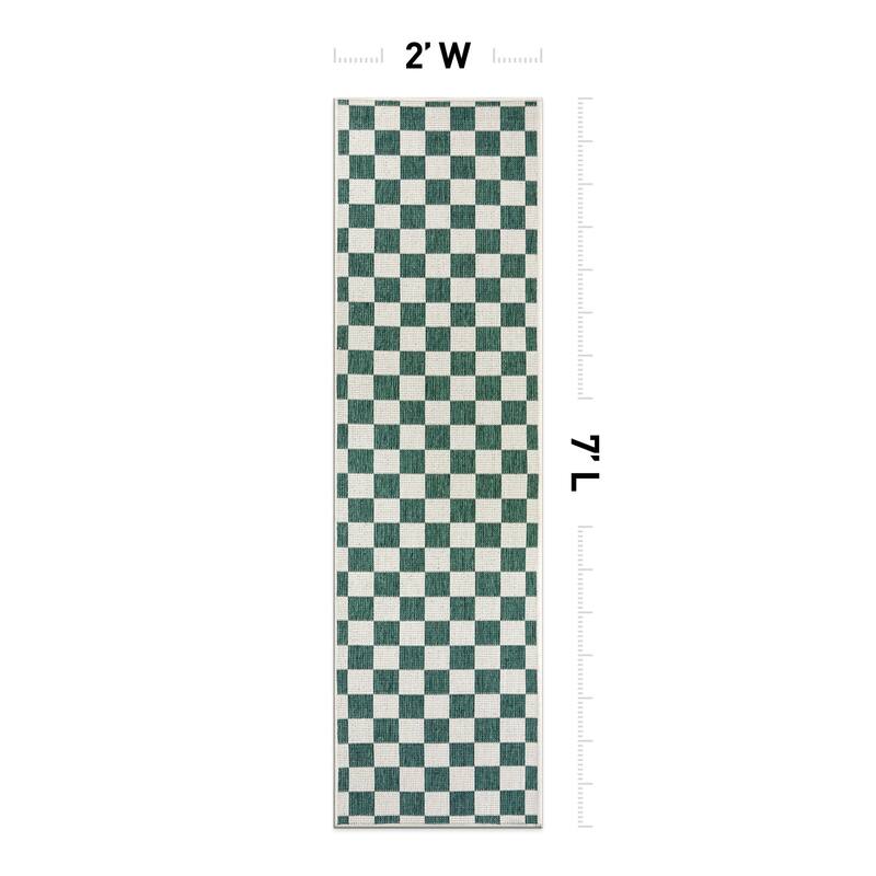 World Rug Gallery Contemporary Checkered Weather Resistant Reversible Indoor/Outdoor Area Rug