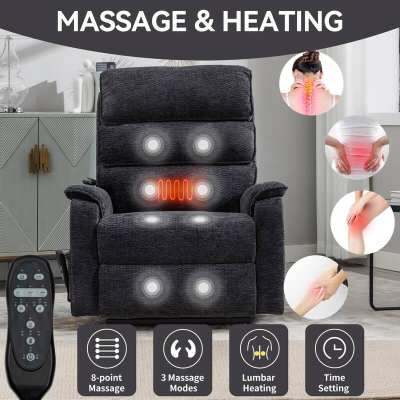 Chenille Dual Motor Infinite Power Lift Recliner Chair with Power-Remote, Heat Massage and Heavy Duty Motion Mechanism